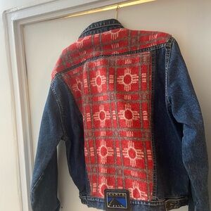 Women's Blue Denim Jacket with Sante Fe, New Mexico Symbol